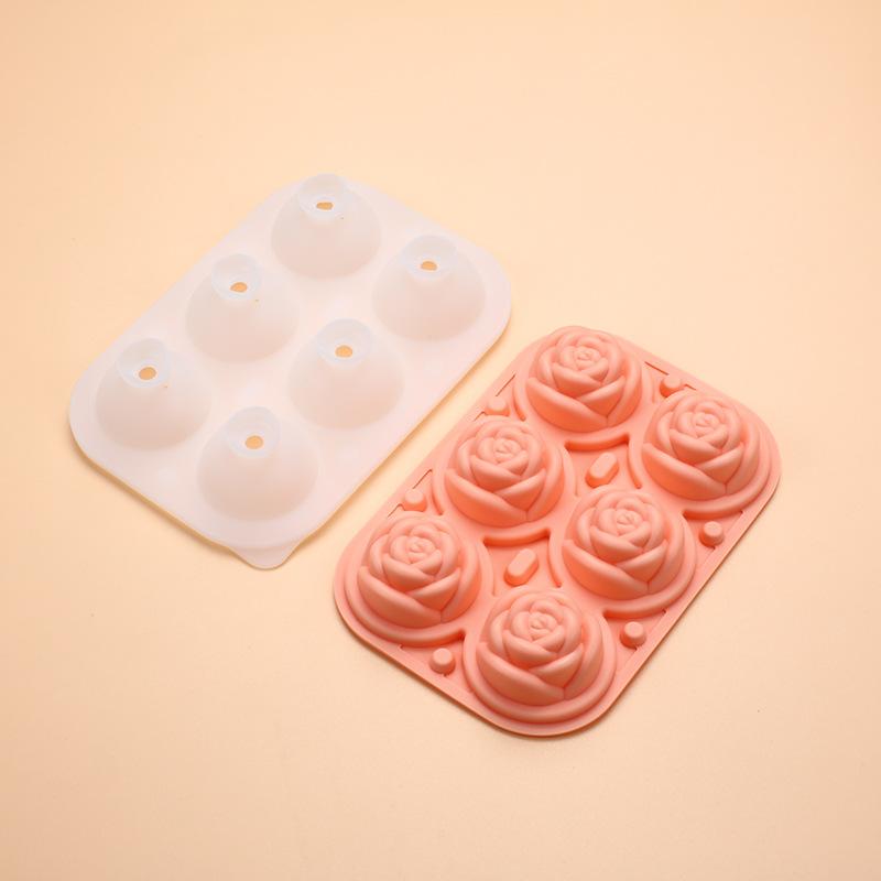 6-grids Elegant Rose Shaped Ice Cube Mold Reusable Silicone IceTray Flower Ice Ball Mold DIY Whiskey Mold for Summer Drinks 1pcs