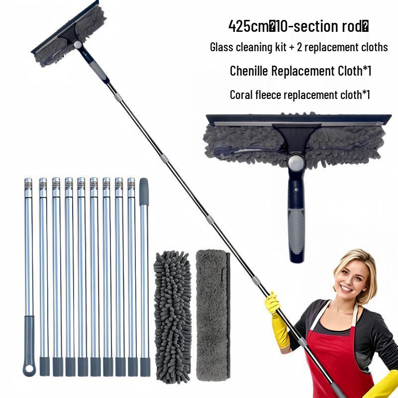 2-in-1 Double-sided High-rise Window Cleaning Squeegee and Wiper