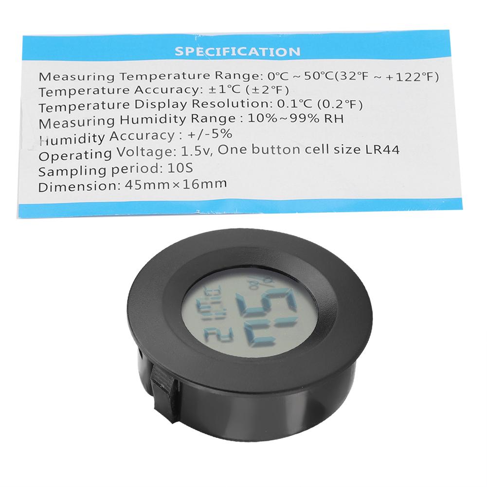 Mini Digital Lcd Thermometer Round Shape Temperature for Indoor Reptile Pet(Black)