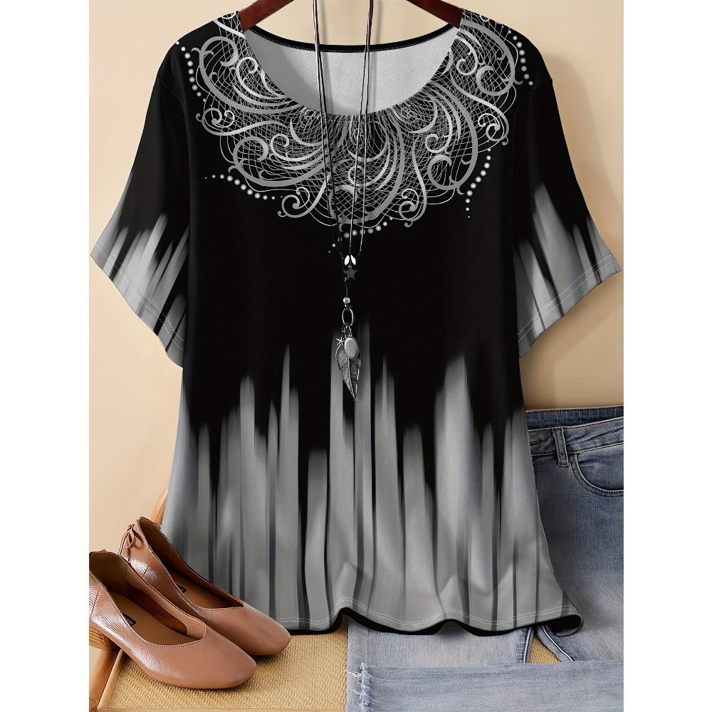 Sommer Damen Freizeitmode Retro Bild 3D Druck T-Shirt Locker Atmungsaktiv Übergröße Lässiges Sportliches Vielseitiges Rundhals Kurzarm T-Shirt