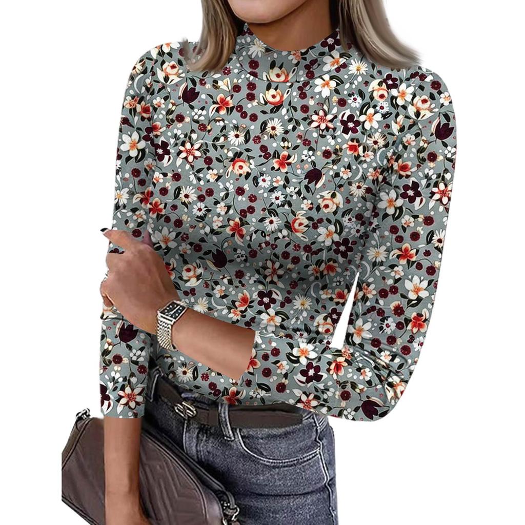 Dame T-skjorte Slim Fit Mote Casual Gradienttrykk Rund hals Pullover 3/4 Ermetopp