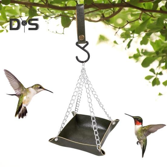 Hanging Bird Feeder Outdoor Hummingbird Feeders Faux Leather Feeding Tray Metal Mesh Attracting Wild Birds Square Platform
