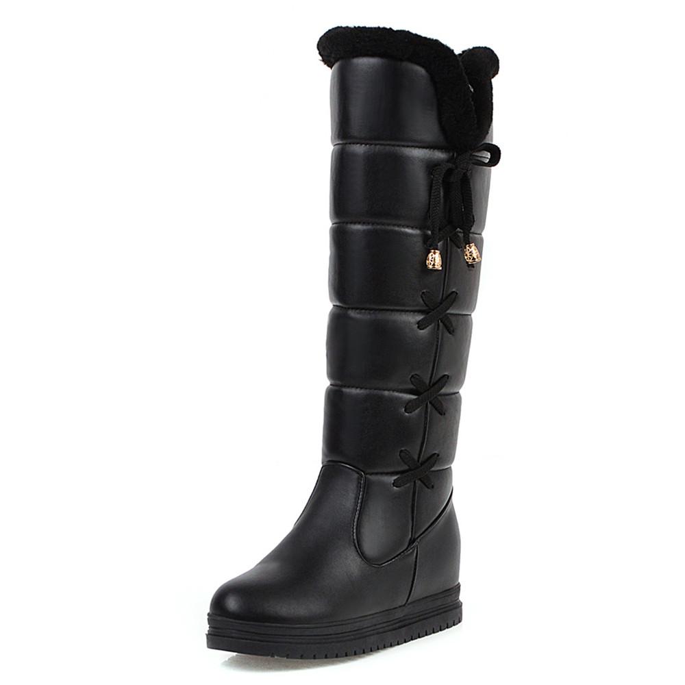 Fashion 2025 Winter Warm Pink White Snow Boots Women Shoes Low Heels Knee High Boots Female Lace-up Platform Plush Long Boats Mujer