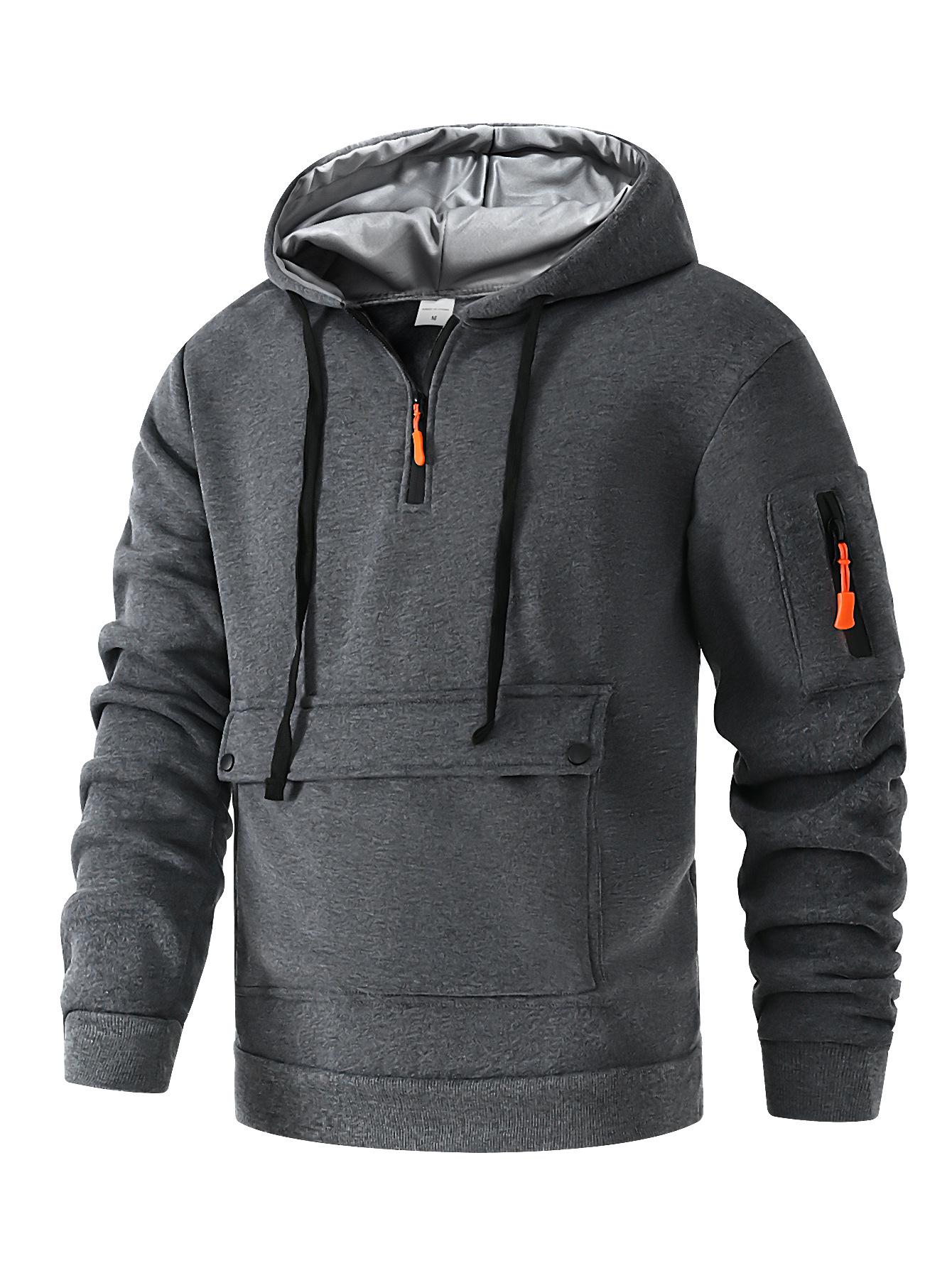 

Men s Autumn/Winter Casual Arm-Zip Hoodie with Pocket Design Large темно-сірий