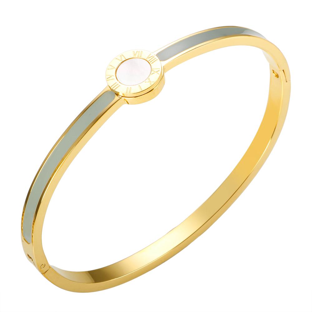 Popularity Stainless Steel Colorful Sweet Enamel Shell Bangle for Women Round Roman Numerals Bracelet Waterproof Trendy Jewelry