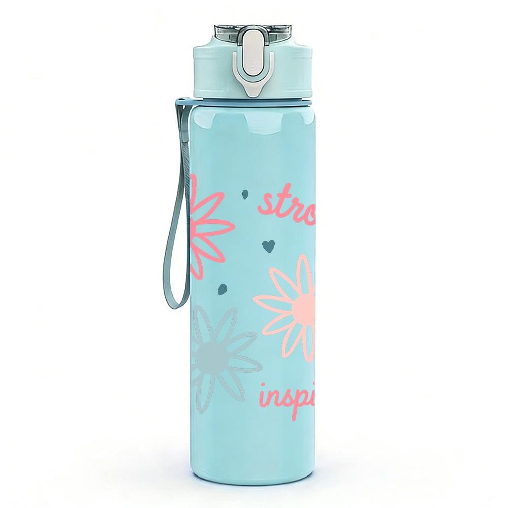 1PC Daisy Spring Flower Quote Pattern 750ml Color Plastic Sports Water Bottle Leakproof Flip Straw Lid Suitable for Sports Office Home Use