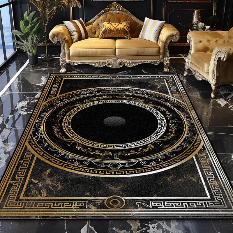 European Luxury Washable Black Large Area Rugs Marble Decoration Home Sofa Living Room Carpet Bedroom Non-slip Plush Floor Mats