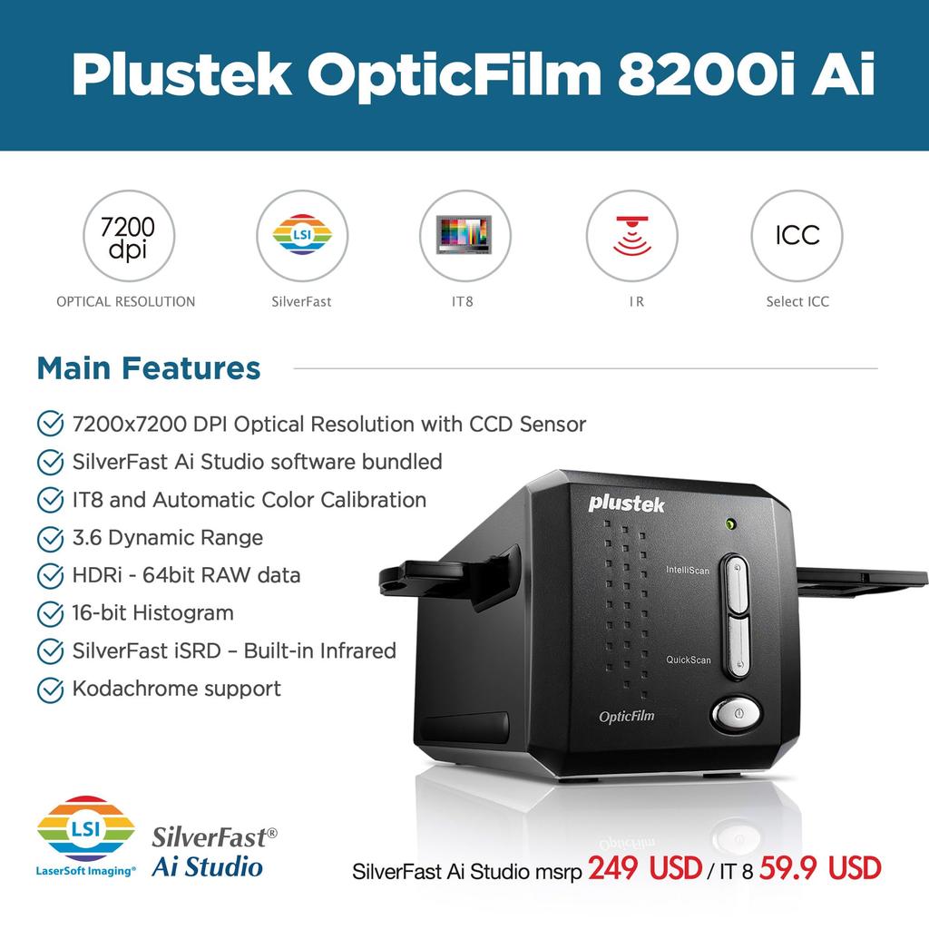Plustek OpticFilm 8200i Ai scanner 7200 x 7200DPI Black Film/slide