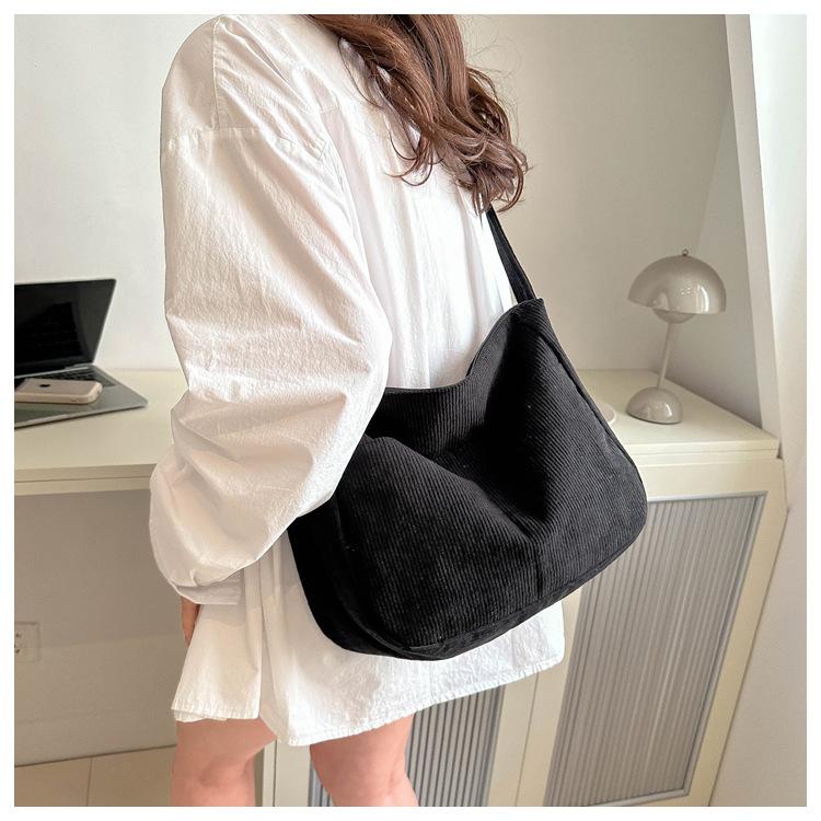 Solid Color Cotton Bucket Tote Bag Large Capacity Zipper Shoulder Purse for Women