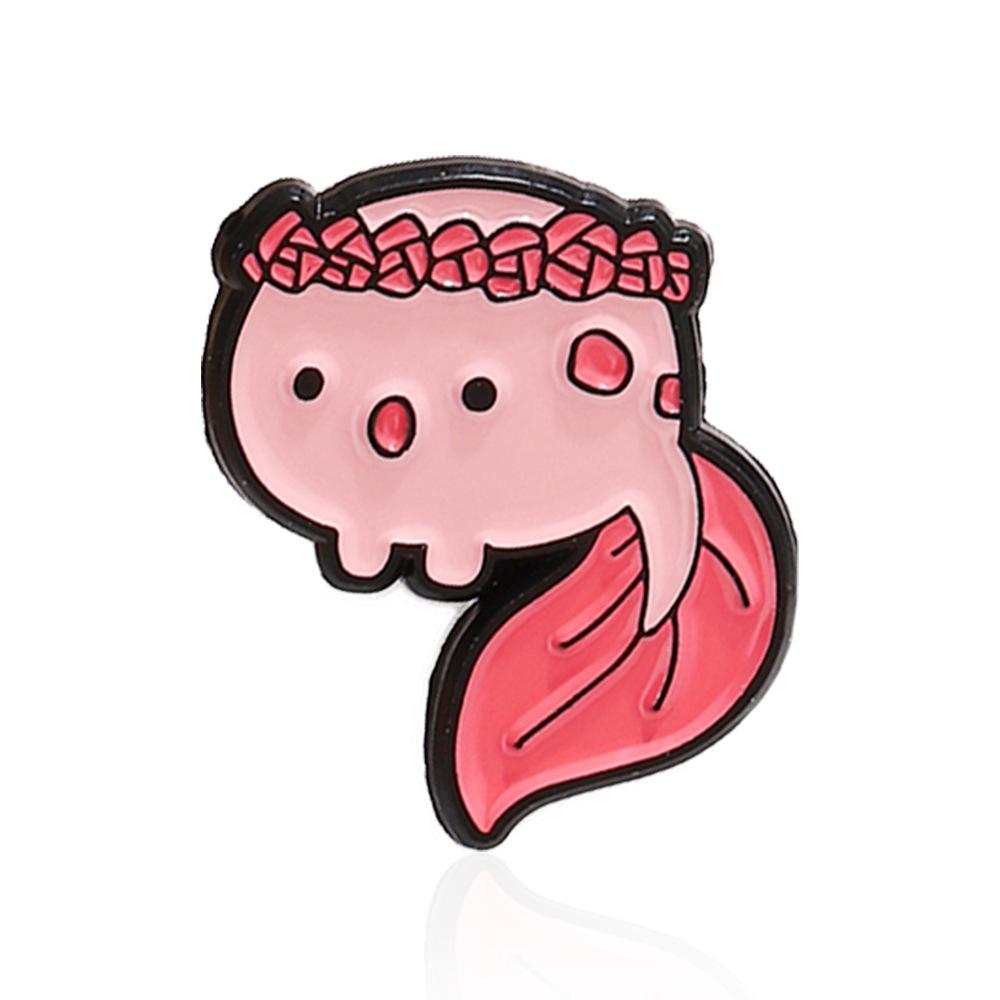Cartoon Rosy Dollfish Badge: Adorable Brooch with Flower Wreath