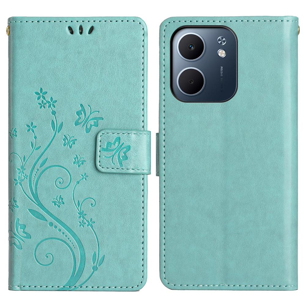 For Oppo A5x 4G Leather Wallet Case Butterfly Flower Imprint Phone Cover with Strap