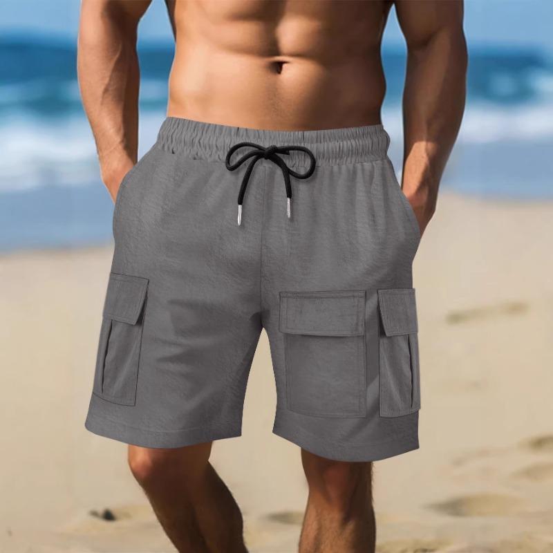 

Men Cargo Shorts Multi Pocket Drawstring Waist Casual Summer Beach Shorts S сірий