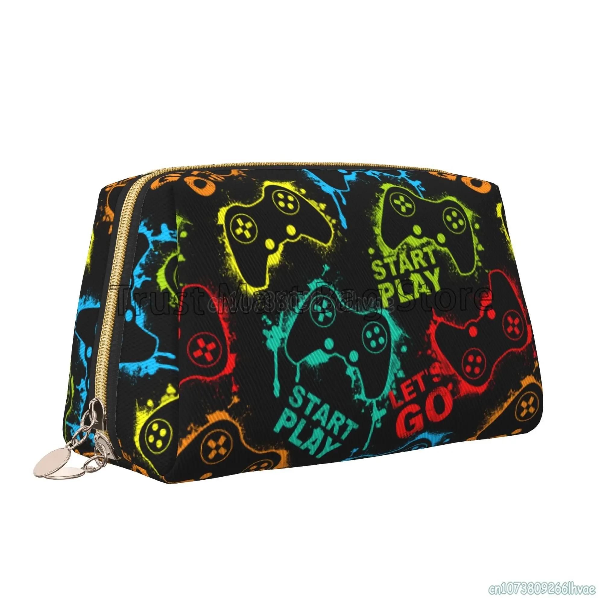 

Abstract Video Game Gamer Large Makeup Bag Leather Large Capacity Travel Makeup Pouch Cosmetic Bag Zipper Pouch Bags for Women