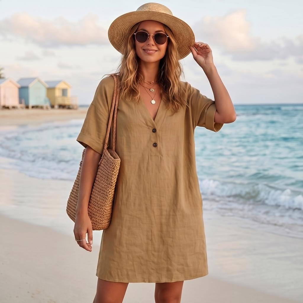 Ladies' Casual And Fashionable V-neck Loose Dress