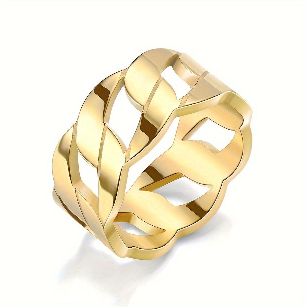 

1pc Men s Woman Stainless Steel Cuban Link Chain Ring Fashionable Rings 8