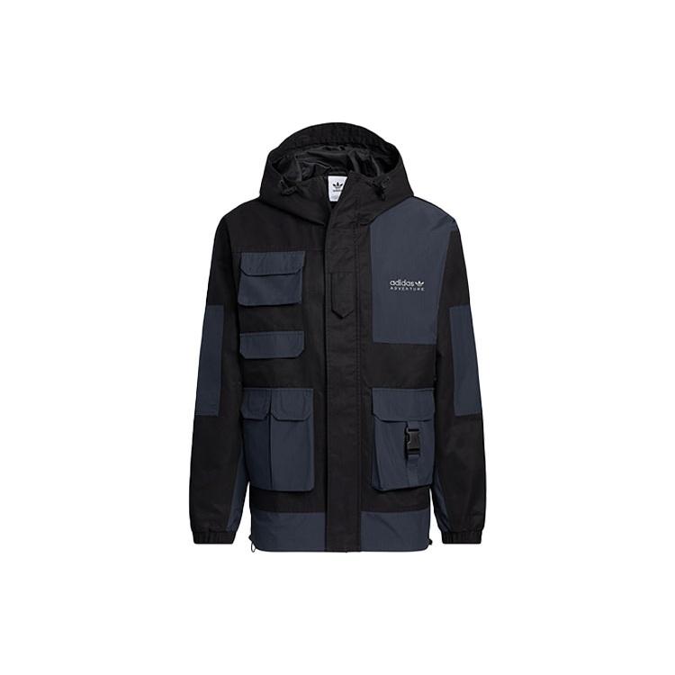 Men s adidas originals Alphabet Printing Contrasting Colors Hooded Track Jacket Black HC0353 XS