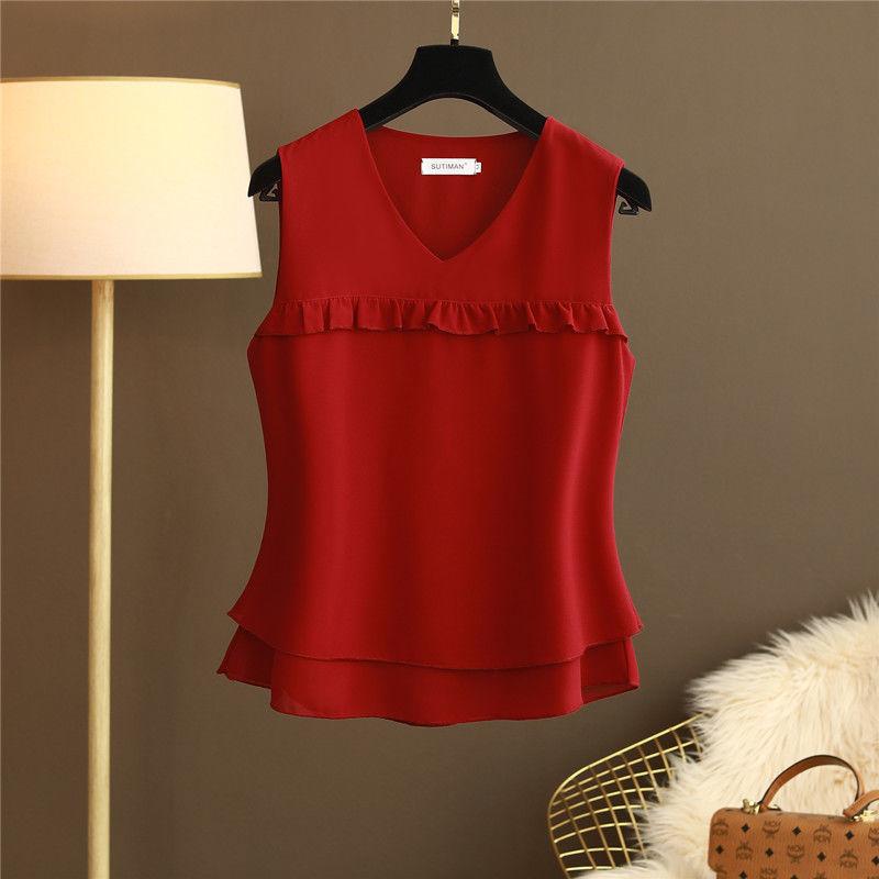 Summer New V-neck Sleeveless Camisole Tank Top Sling Women Solid Patchwork Ruffles Loose Simple Fashion Korean Casual Thin Vest
