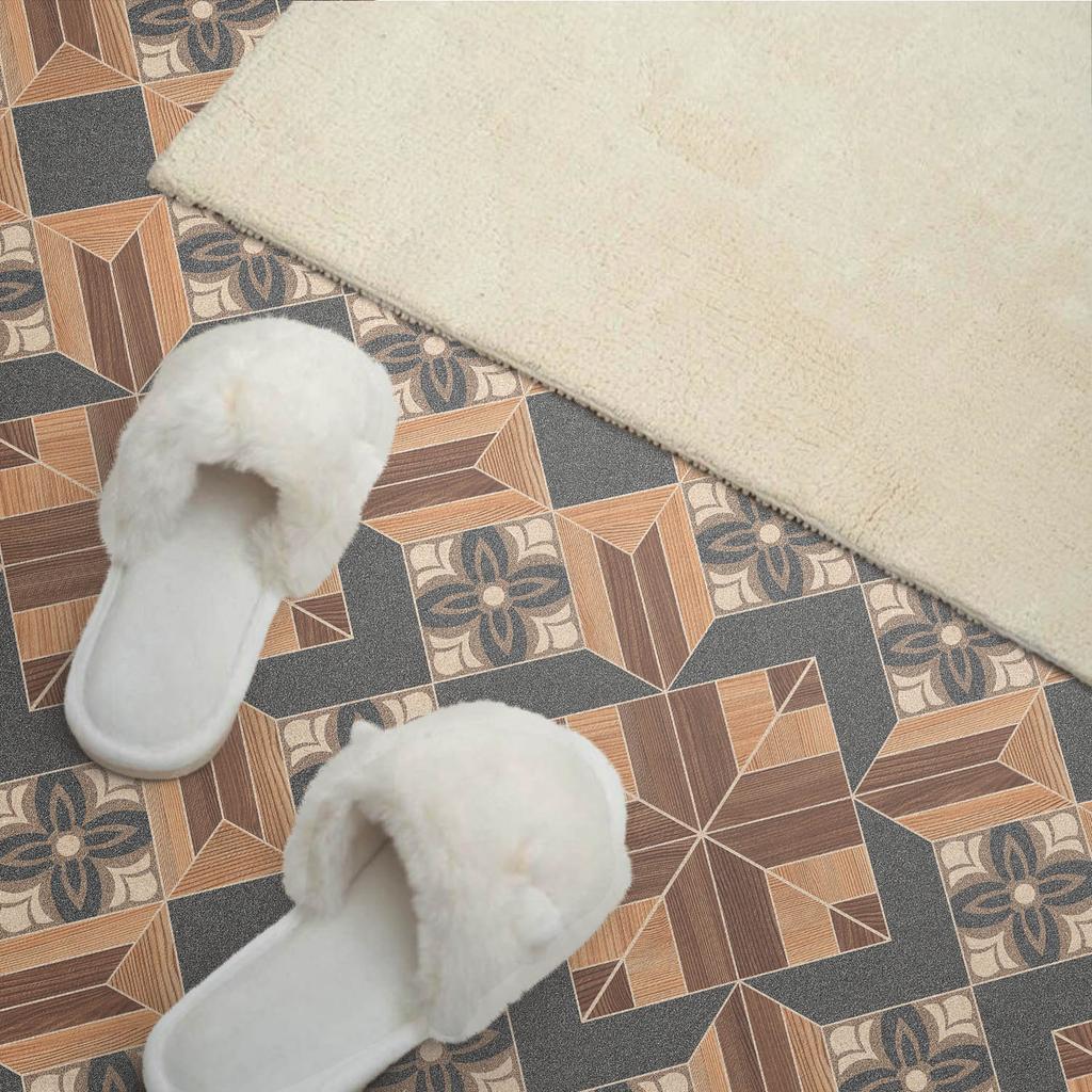 Vinyl Tile Set with Motif for Bedroom Pattern with Floral Motifs 6X60X30 Cm