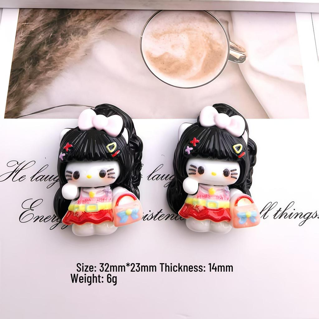 Cute KT Girl Resin Accessories: Curly Hair Cartoon Handbag, Cream Glue for DIY Hair Clips, Magnets, Shoe Buckles.