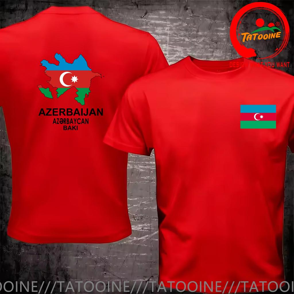 Lustiges Design Aserbaidschan Flagge Karte Shirt Unisex Mode Trendig Freizeitkleidung Stilvolle Oberteile T-Shirt Freizeit-T-Shirt Unisexs T-Shirt