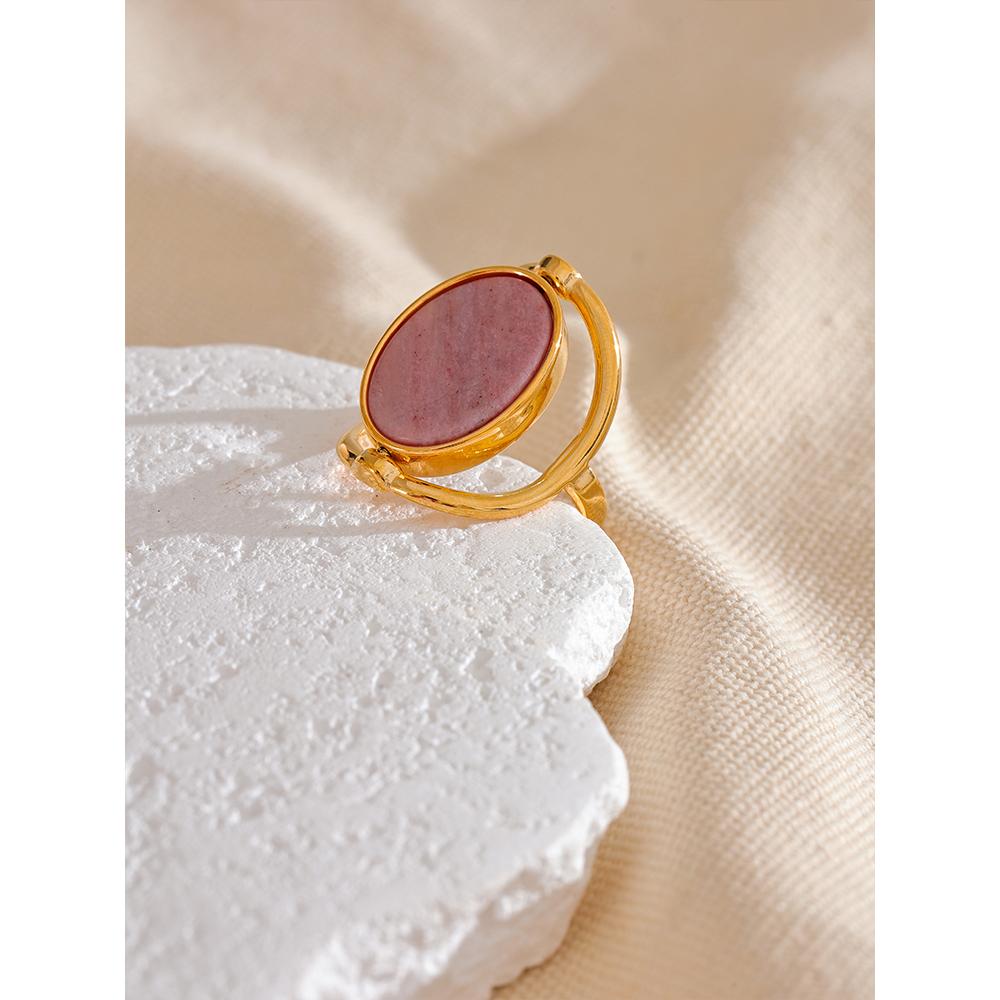 Eetit Exclusive Natural Stone Shell Rotatable Open Ring France Exquisite Stainless Steel Unique Jewelry for Fashionable Women