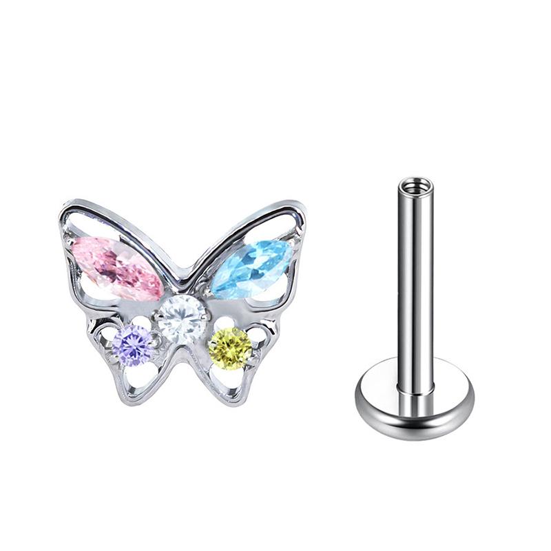 1PC G23 Titanium Labret Stud Internal Thread Ear Studs Flatback Butterfly Horse's Eye Zircon Tragus Cartilage Piercing Jewelry