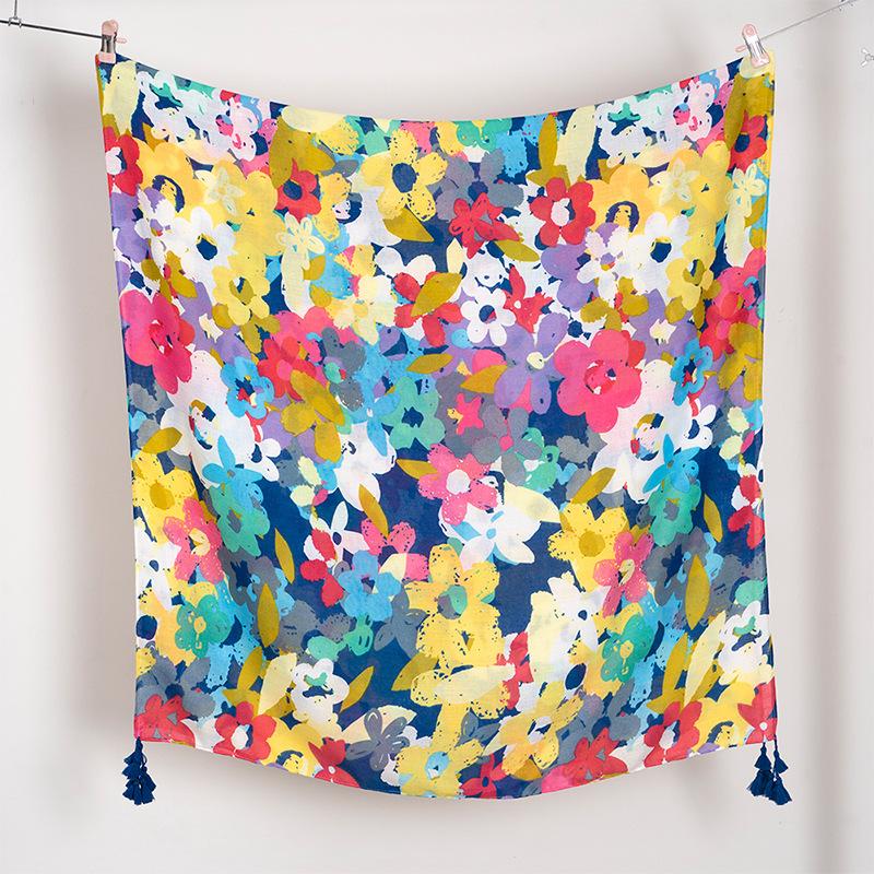 Spain Lovely Branch Floral Tassel Viscose Shawl Scarf High Quality Wrap Pashmina Stole Bufandas Muslim Hijab Sjaal 180*90Cm