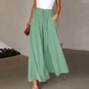 Einfarbige Damenhose mit elastischem Gürtel, weites Bein, hohe Taille, lange Culottes