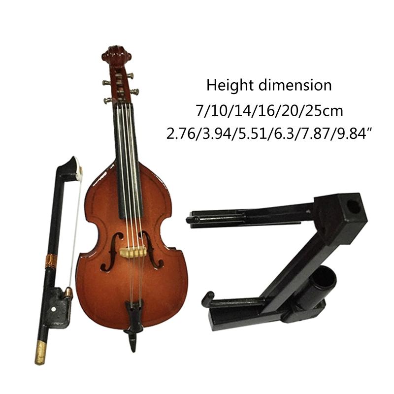 Wooden Miniature Electric Guitar Bass w/ Stand & Case Mini Musical Instrument Miniature Dollhouse Model Birthday Present