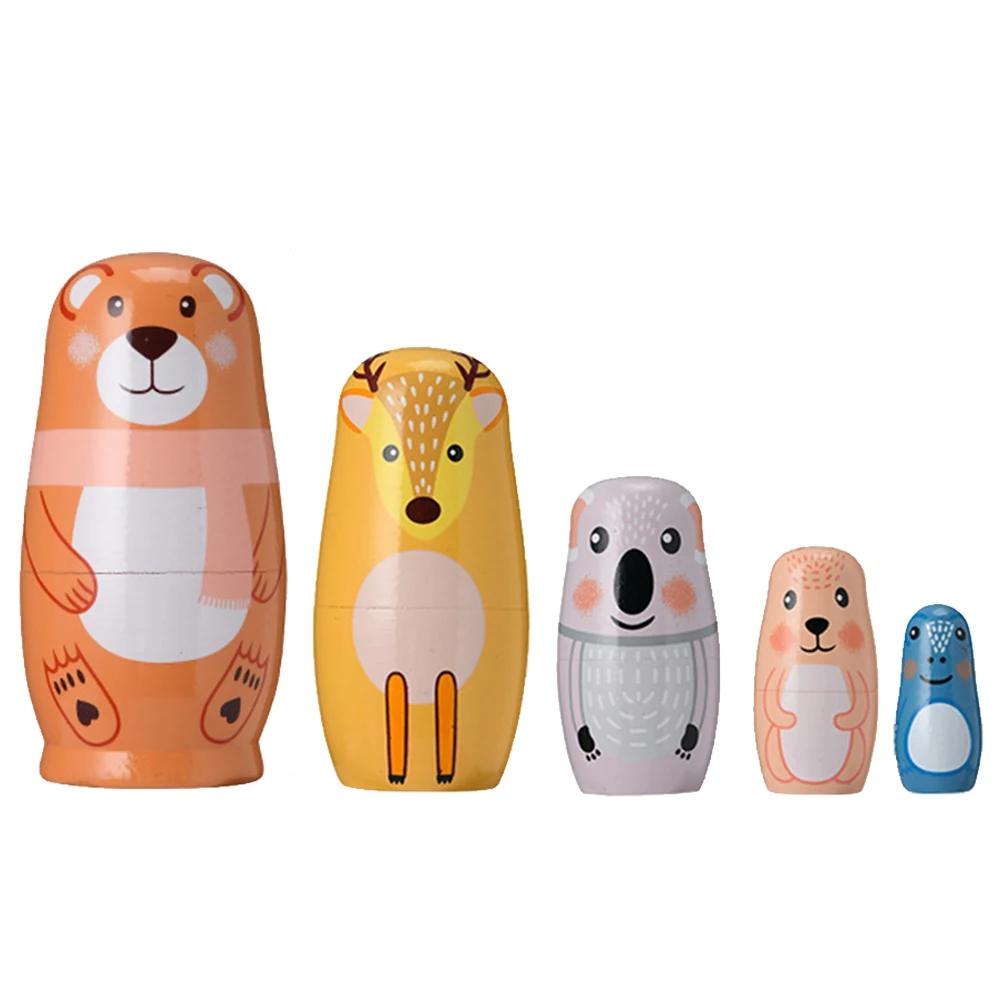5-teiliges Set Matroschka-Puppe Handgemachtes Holz Stapelpuppe Haus Zimmer Dekoration Kinderspielzeug Engel Handbemalt Halloween Geburtstagsgeschenk