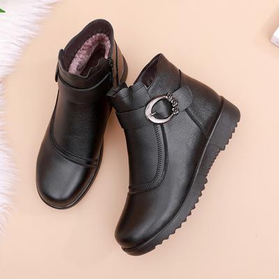 Chaussures d'hiver pour femmes, bottines compensées en cuir véritable, antidérapantes, épaisses et chaudes, en peluche, imperméables
