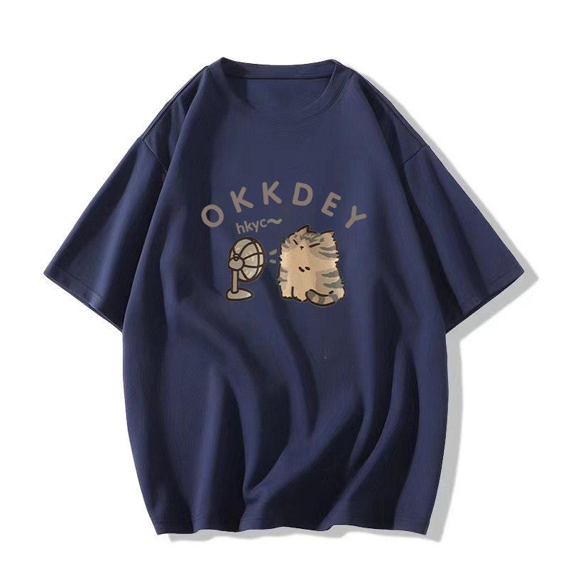 Plus Size Pure Cotton Short Sleeve T-Shirt, Couples Style, Loose Fit, American Niche Design, Dropped Shoulders