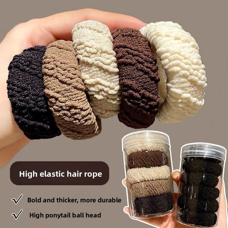 5pcs/Set Mixed Color Thick Hair Ties Soft Seamless Towel Scrunchies Women Girls Elastic No Damage Ponytail Holders Rubber Band