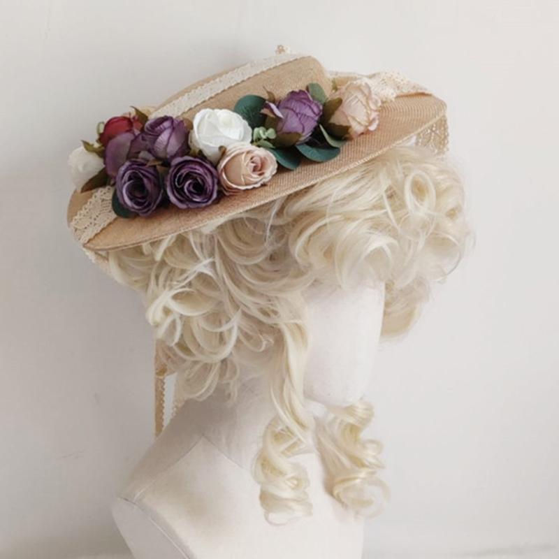Summer Women Lolita's Hat Tea Party Hat Outdoor Sunscreen Flower Decor Sunshade Flat Hat Summer Beach Vacation Hats