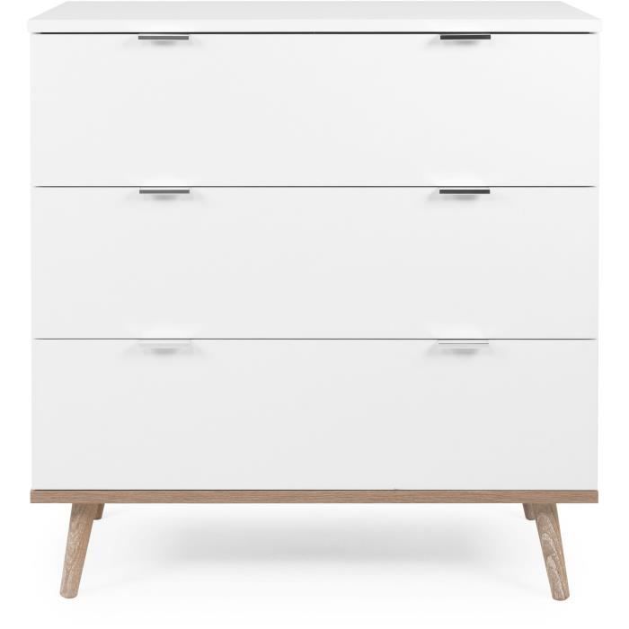 Commode Göteborg - 3 tiroirs - Décor chêne sonoma Blanc - Scandinave - L 79,8 x P 40 x H 86,5 cm