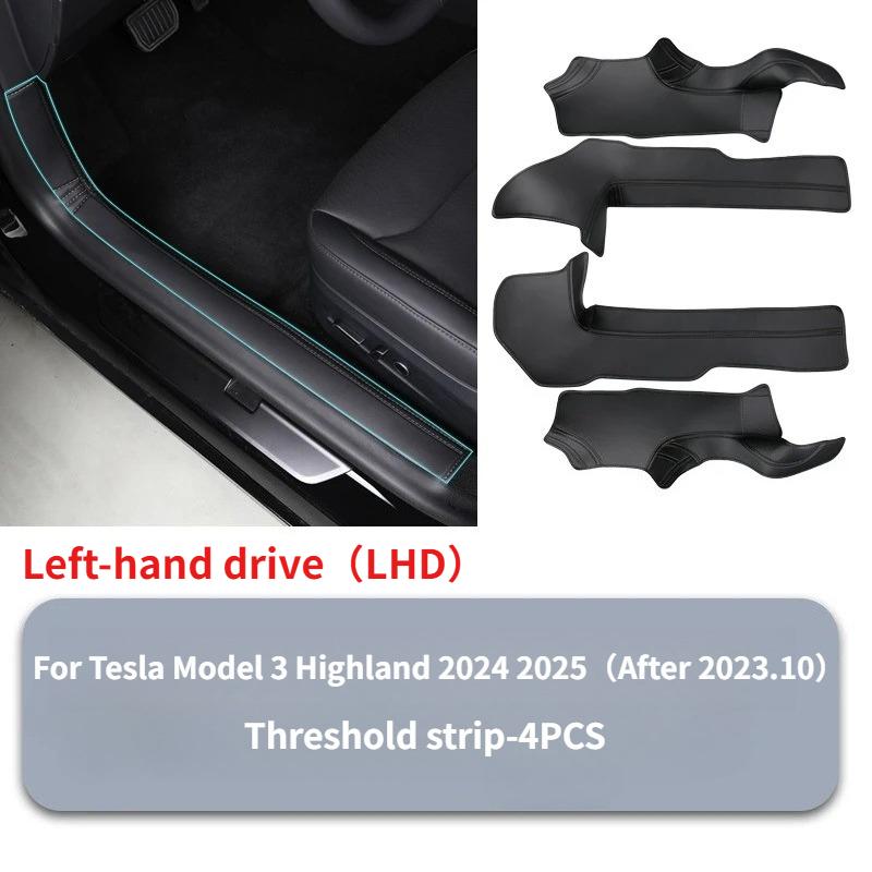Front Rear Door Sill Pad for Tesla Model Y Juniper Model 3 Highland PU Leather Door Welcome Pedal Threshold Strip Accessories