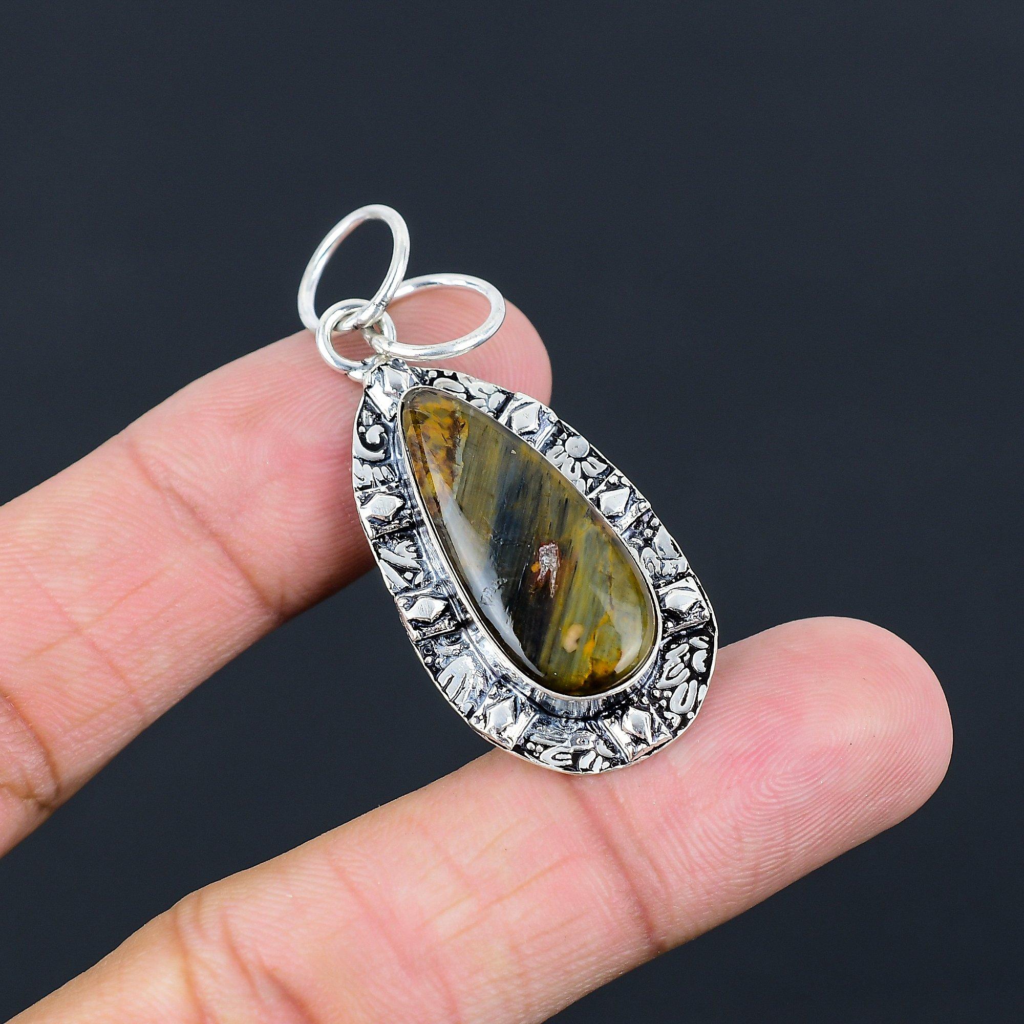 Friendship Day Deal Natural Pietersite Sterling Silver Bezel Engagement Pendant