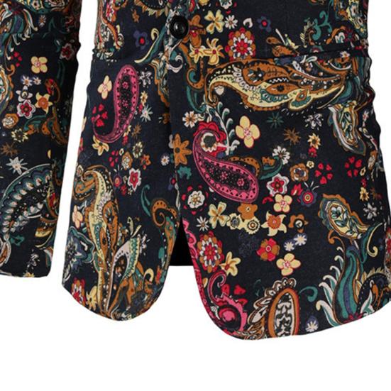 Autumn Men Blazer Fashion Print Turndown Collar Long Sleeve One Button Loose