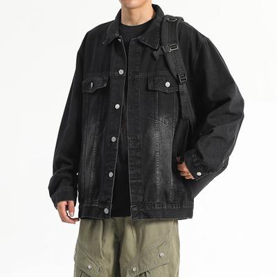 Black Denim Jacket Men's Spring and Autumn Boys' High-end Sense Ruffian Handsome Denim Trendy Loose Jacket
