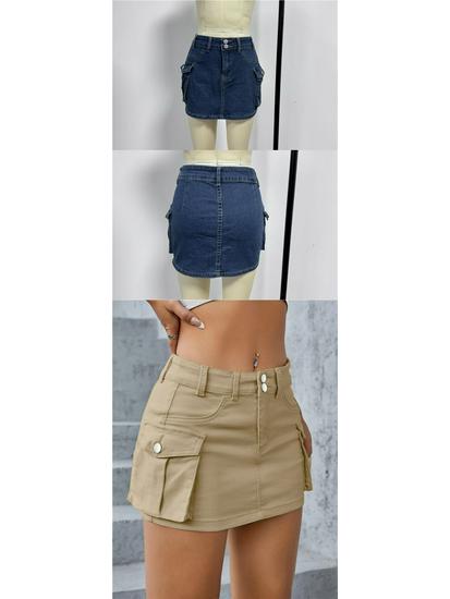 European & American Street Style Low-Waist Slim Fit Solid Color Autumn Skirt for Women