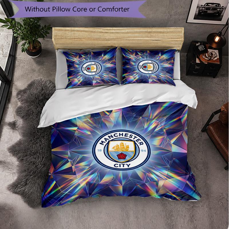 Set Lenzuola Manchester City Modello 3 Pezzi Morbida Copripiumino in Microfibra con Federe per Camera da Letto