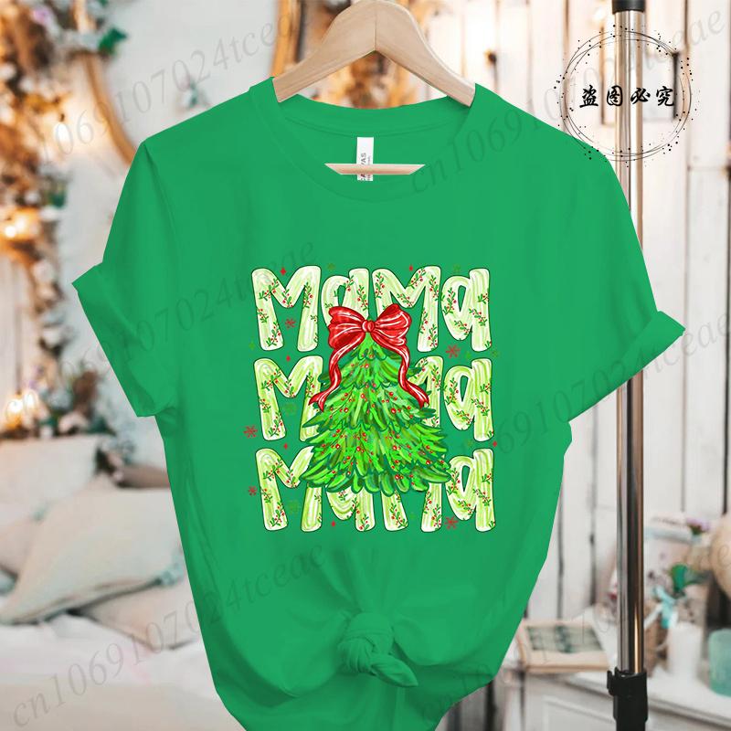 Women Fashion T Shirt Christmas Mama Print Funny Tops Womens Casual TShirt Christmas Holiday Xmas Party Tee Aesthetic Clothes