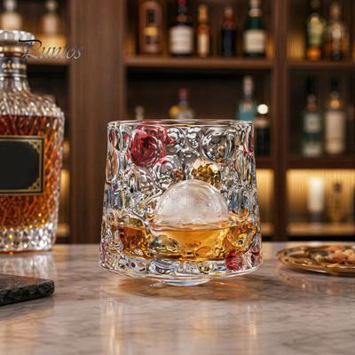 Whiskey Swirl Glass Rotating Glass, Hand Painted Swivel Tumbler with 360-degree Spinning Embossed Faux Crystal Drinkware Base, Liquor Cup for Home Bar