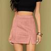 Women's High Waist Faux Suede Side Split Short  Skirt