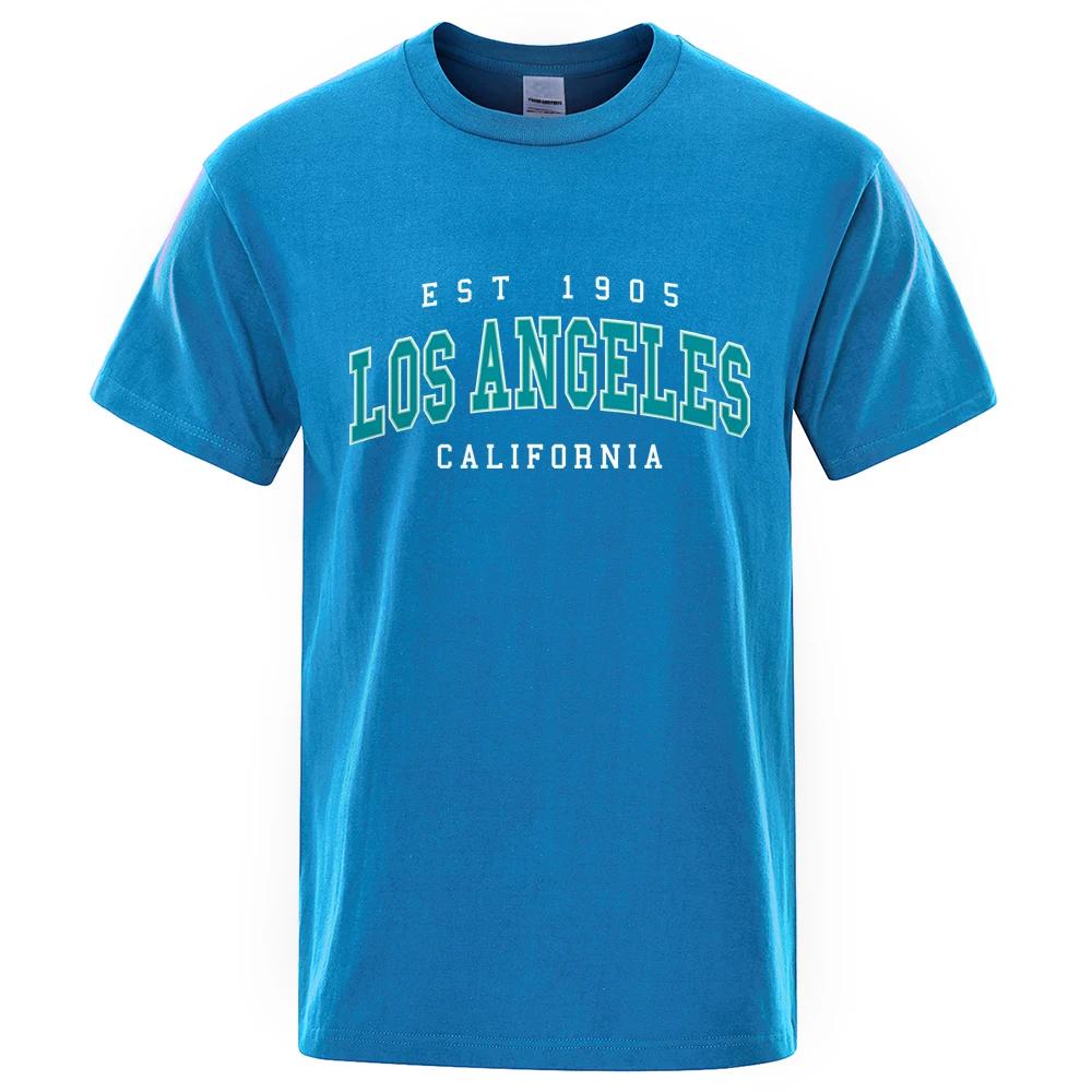 Est 1905 L0S Angeles California Letter Graphic Print T Shirt Men Fashion Tshirt Summer Cotton Tops Loose Street Hip Hop T-Shirts