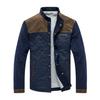 Men Winter Long Sleeve Stand Collar Color Block Buttons Up Corduroy Slim Jacket