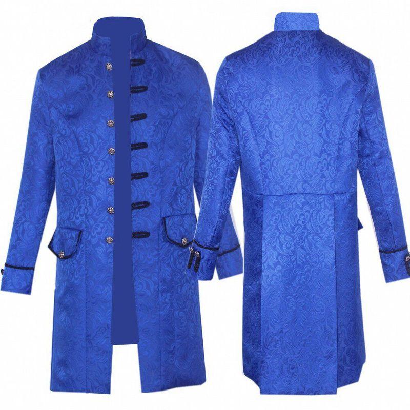 2018 European and American Men's Coats, Medieval Clothing, Solid Color Fashion, Steampunk Retro Men's Uniforms
