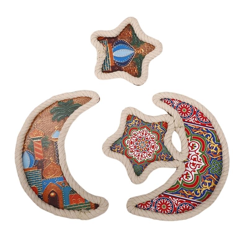 Delicate Ramadans Wood Cotton Rope Woven Trays Eid Mubarak DIY Serving Tray for Breakfast and Dessert Home Party Decors