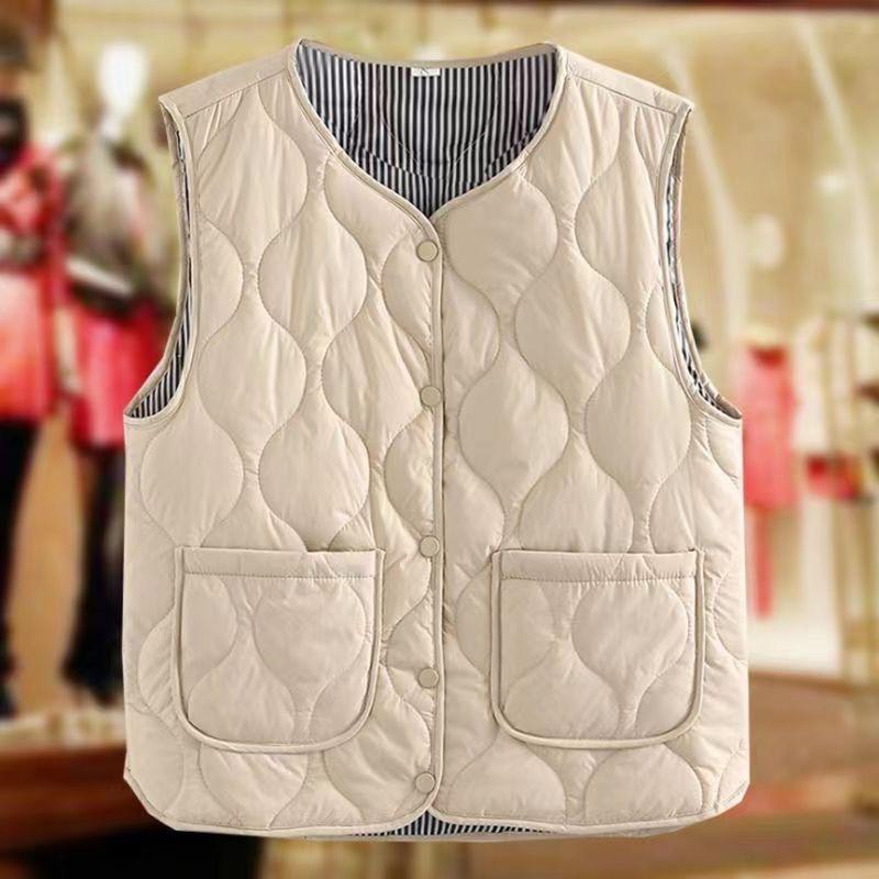 Women's Vest Autumn and Winter Plus Velvet Thick Large Size Middle-aged and Elderly Plaid Sleeveless Jacket with Plush and Thick Warm Shoulder Vest