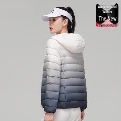 Youjia Women's Gradient Lightweight Down Jacket - 90% White Duck Down, Short Style, Hooded, Autumn/Winter Fashion.